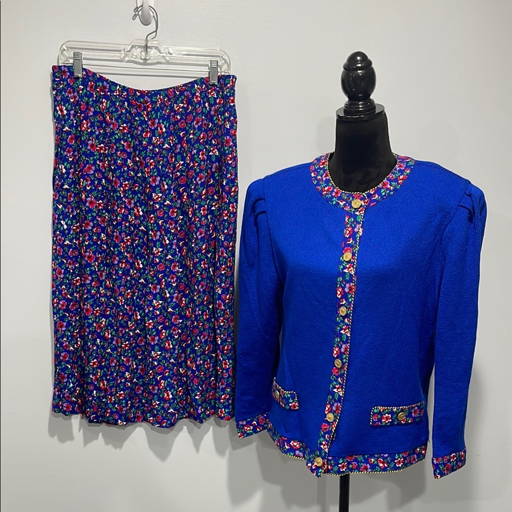 Jeffrey & Dara By Linda Hutley Two Piece Floral Skirt Set Size 15/16 Made In USA